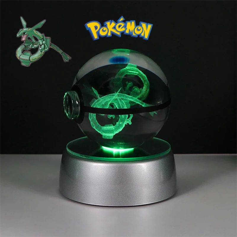 Pokemon 3D Crystal Ball Figure Toys Pokeball Mimikyu Bulbasaur Umbreon Pikachu Gengar Sprigatito Model with Led Light Base Dolls