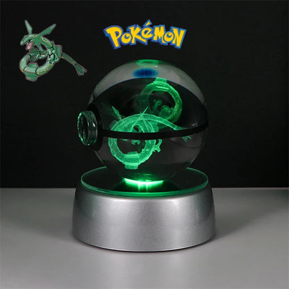 Pokemon 3D Crystal Ball Figure Toys Pokeball Mimikyu Bulbasaur Umbreon Pikachu Gengar Sprigatito Model with Led Light Base Dolls