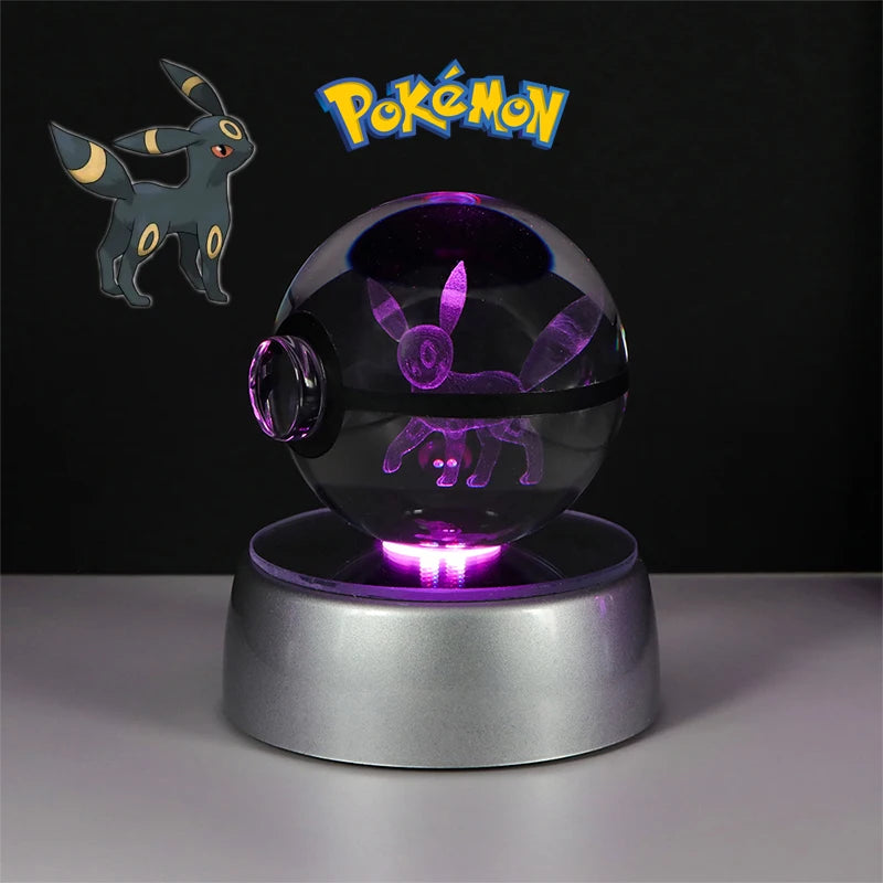 Pokemon 3D Crystal Ball Figure Toys Pokeball Mimikyu Bulbasaur Umbreon Pikachu Gengar Sprigatito Model with Led Light Base Dolls