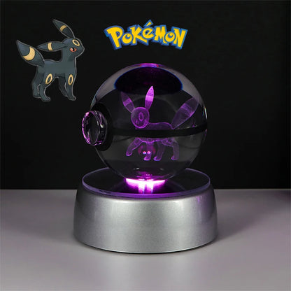 Pokemon 3D Crystal Ball Figure Toys Pokeball Mimikyu Bulbasaur Umbreon Pikachu Gengar Sprigatito Model with Led Light Base Dolls