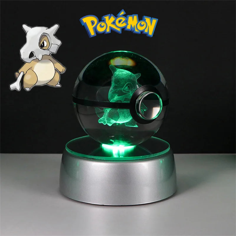 Pokemon 3D Crystal Ball Figure Toys Pokeball Mimikyu Bulbasaur Umbreon Pikachu Gengar Sprigatito Model with Led Light Base Dolls