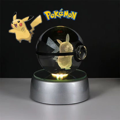 Pokemon 3D Crystal Ball Figure Toys Pokeball Mimikyu Bulbasaur Umbreon Pikachu Gengar Sprigatito Model with Led Light Base Dolls
