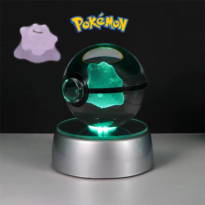 Pokemon 3D Crystal Ball Figure Toys Pokeball Mimikyu Bulbasaur Umbreon Pikachu Gengar Sprigatito Model with Led Light Base Dolls