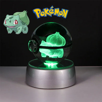 Pokemon 3D Crystal Ball Figure Toys Pokeball Mimikyu Bulbasaur Umbreon Pikachu Gengar Sprigatito Model with Led Light Base Dolls