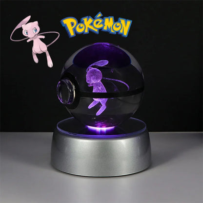 Pokemon 3D Crystal Ball Figure Toys Pokeball Mimikyu Bulbasaur Umbreon Pikachu Gengar Sprigatito Model with Led Light Base Dolls