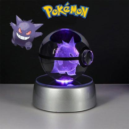 Pokemon 3D Crystal Ball Figure Toys Pokeball Mimikyu Bulbasaur Umbreon Pikachu Gengar Sprigatito Model with Led Light Base Dolls