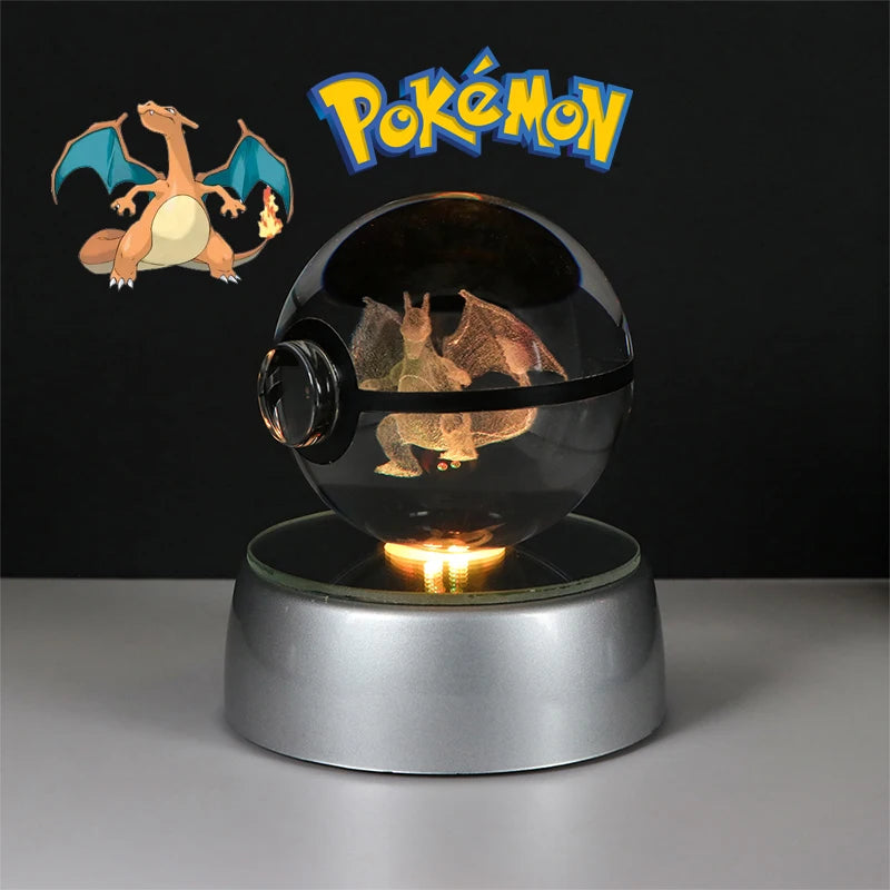 Pokemon 3D Crystal Ball Figure Toys Pokeball Mimikyu Bulbasaur Umbreon Pikachu Gengar Sprigatito Model with Led Light Base Dolls
