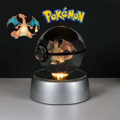 Pokemon 3D Crystal Ball Figure Toys Pokeball Mimikyu Bulbasaur Umbreon Pikachu Gengar Sprigatito Model with Led Light Base Dolls