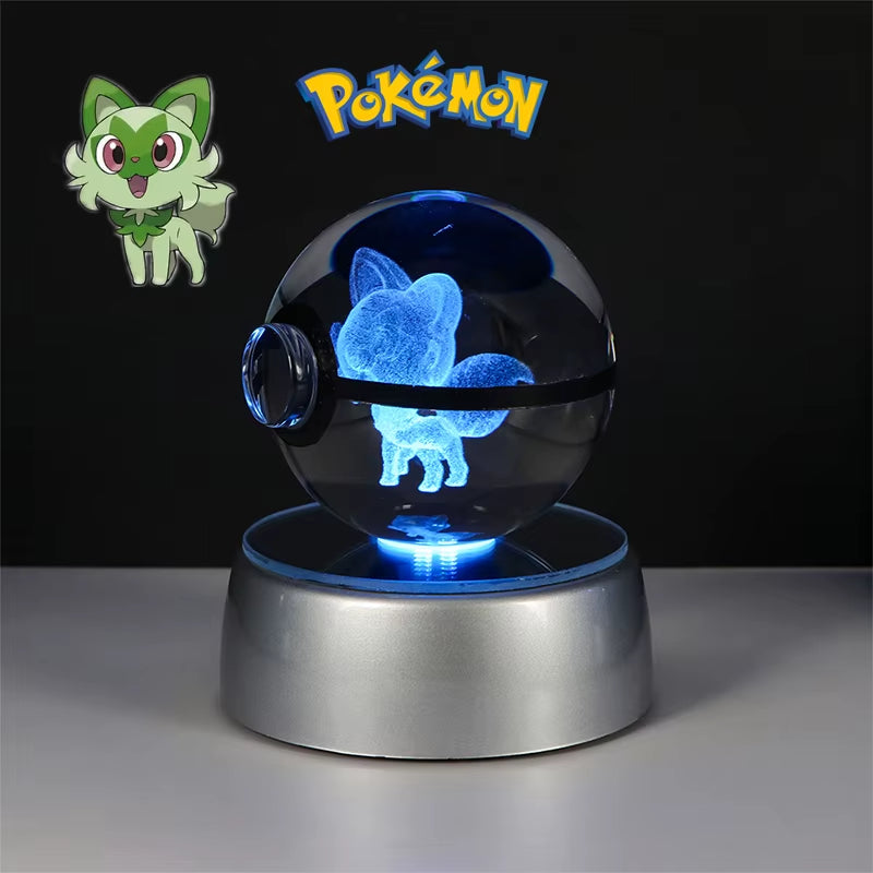 Pokemon 3D Crystal Ball Figure Toys Pokeball Mimikyu Bulbasaur Umbreon Pikachu Gengar Sprigatito Model with Led Light Base Dolls