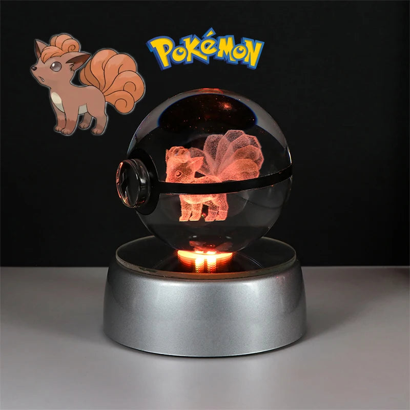 Pokemon 3D Crystal Ball Figure Toys Pokeball Mimikyu Bulbasaur Umbreon Pikachu Gengar Sprigatito Model with Led Light Base Dolls