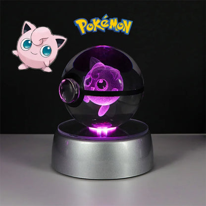 Pokemon 3D Crystal Ball Figure Toys Pokeball Mimikyu Bulbasaur Umbreon Pikachu Gengar Sprigatito Model with Led Light Base Dolls