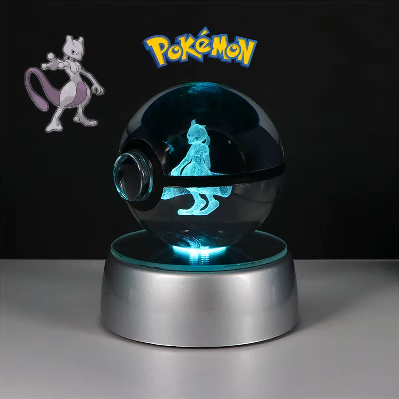 Pokemon 3D Crystal Ball Figure Toys Pokeball Mimikyu Bulbasaur Umbreon Pikachu Gengar Sprigatito Model with Led Light Base Dolls