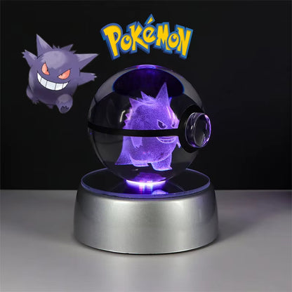 Pokemon 3D Crystal Ball Figure Toys Pokeball Mimikyu Bulbasaur Umbreon Pikachu Gengar Sprigatito Model with Led Light Base Dolls