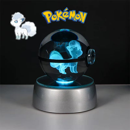 Pokemon 3D Crystal Ball Figure Toys Pokeball Mimikyu Bulbasaur Umbreon Pikachu Gengar Sprigatito Model with Led Light Base Dolls