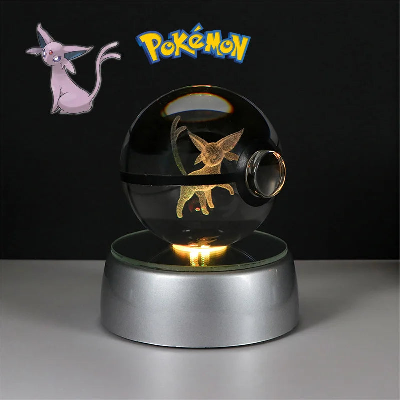Pokemon 3D Crystal Ball Figure Toys Pokeball Mimikyu Bulbasaur Umbreon Pikachu Gengar Sprigatito Model with Led Light Base Dolls