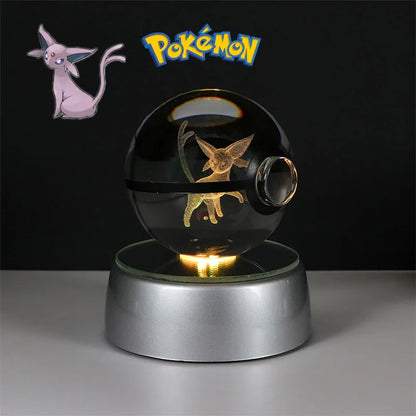 Pokemon 3D Crystal Ball Figure Toys Pokeball Mimikyu Bulbasaur Umbreon Pikachu Gengar Sprigatito Model with Led Light Base Dolls