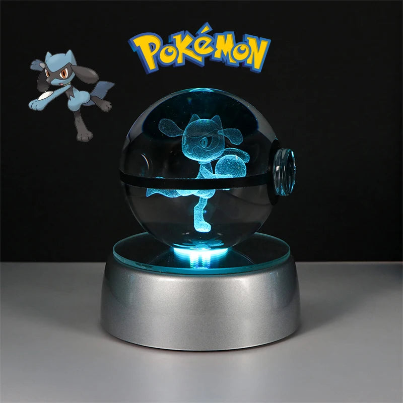 Pokemon 3D Crystal Ball Figure Toys Pokeball Mimikyu Bulbasaur Umbreon Pikachu Gengar Sprigatito Model with Led Light Base Dolls