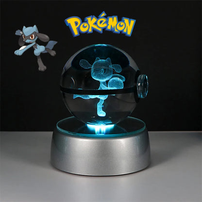 Pokemon 3D Crystal Ball Figure Toys Pokeball Mimikyu Bulbasaur Umbreon Pikachu Gengar Sprigatito Model with Led Light Base Dolls