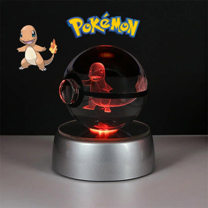 Pokemon 3D Crystal Ball Figure Toys Pokeball Mimikyu Bulbasaur Umbreon Pikachu Gengar Sprigatito Model with Led Light Base Dolls
