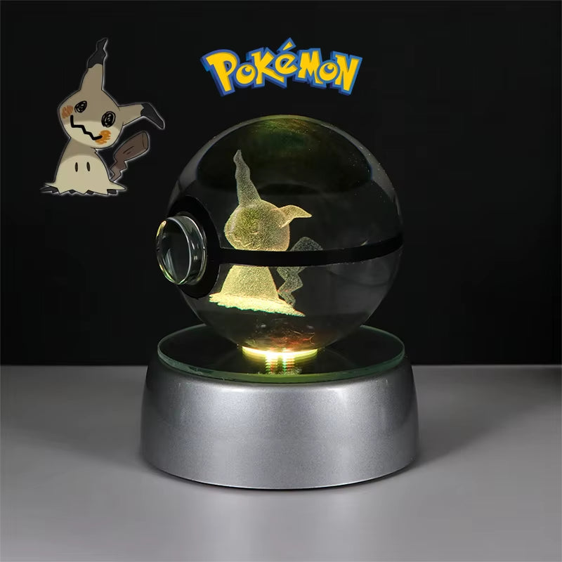 Pokemon 3D Crystal Ball Figure Toys Pokeball Mimikyu Bulbasaur Umbreon Pikachu Gengar Sprigatito Model with Led Light Base Dolls