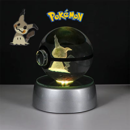 Pokemon 3D Crystal Ball Figure Toys Pokeball Mimikyu Bulbasaur Umbreon Pikachu Gengar Sprigatito Model with Led Light Base Dolls