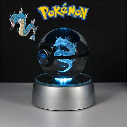 Pokemon 3D Crystal Ball Figure Toys Pokeball Mimikyu Bulbasaur Umbreon Pikachu Gengar Sprigatito Model with Led Light Base Dolls