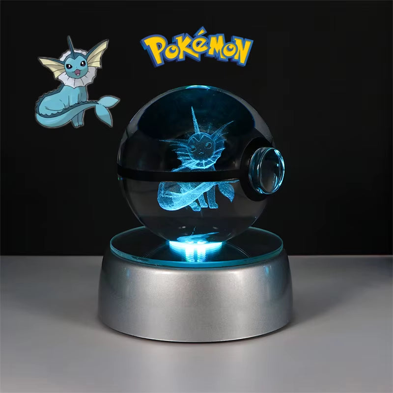 Pokemon 3D Crystal Ball Figure Toys Pokeball Mimikyu Bulbasaur Umbreon Pikachu Gengar Sprigatito Model with Led Light Base Dolls