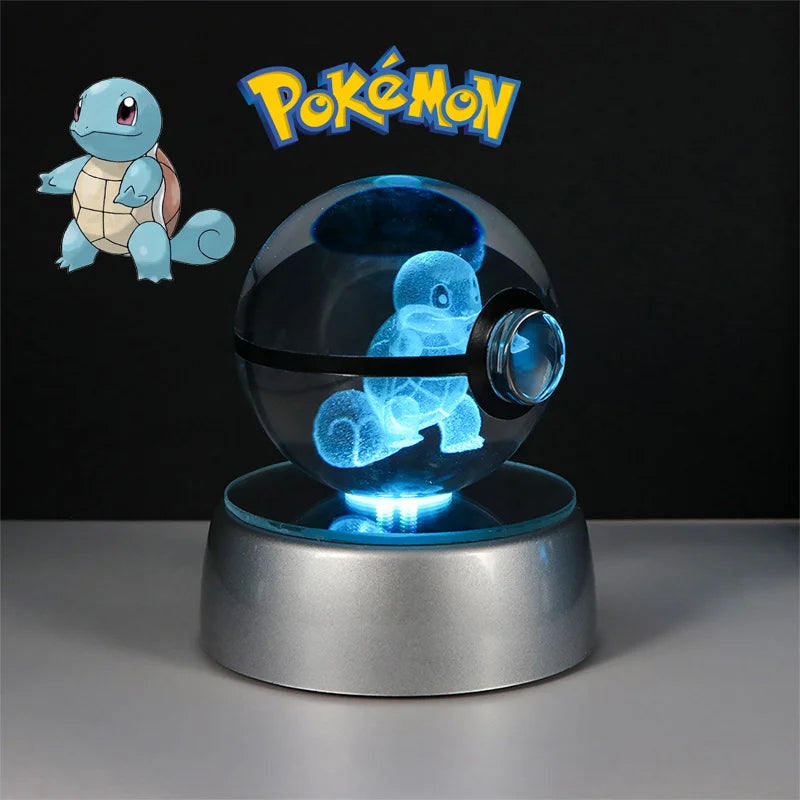 Pokemon 3D Crystal Ball Figure Toys Pokeball Mimikyu Bulbasaur Umbreon Pikachu Gengar Sprigatito Model with Led Light Base Dolls